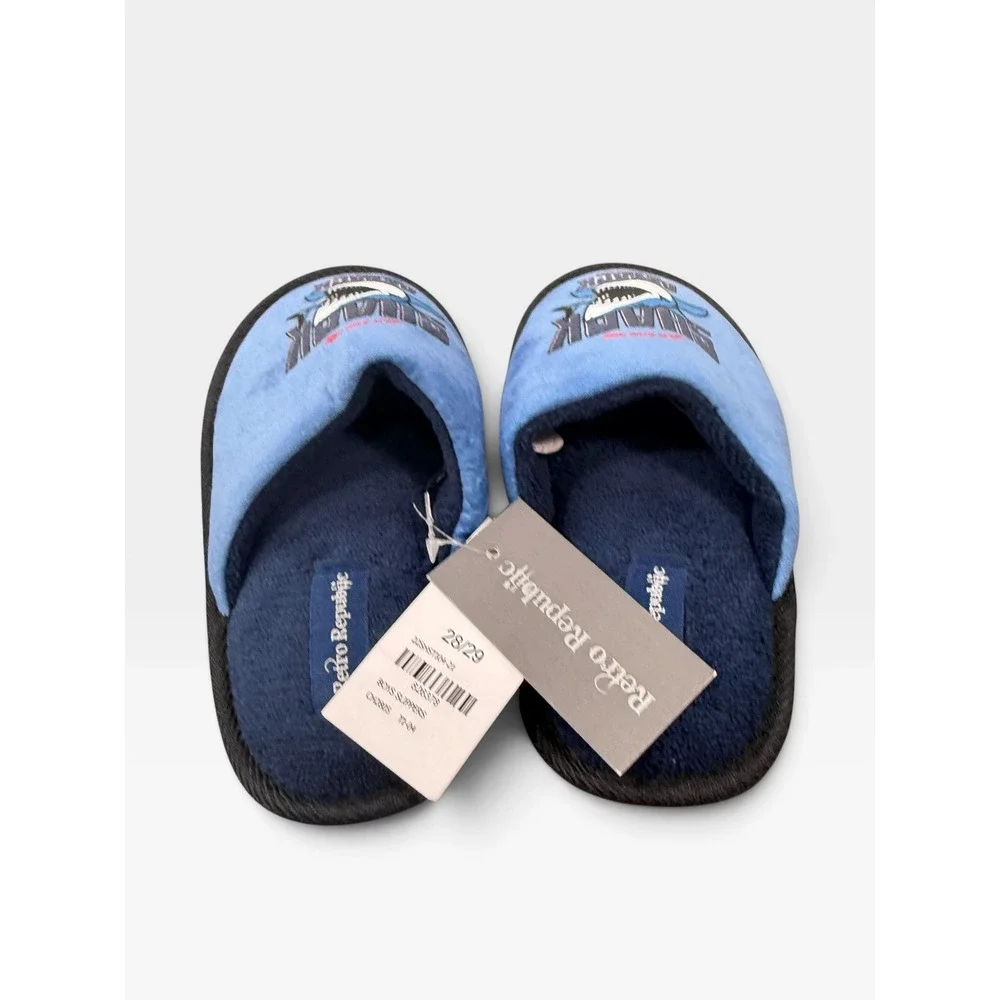 Retro Republic Boys Shark Attack Blue Graphic House Slippers Size 28/29